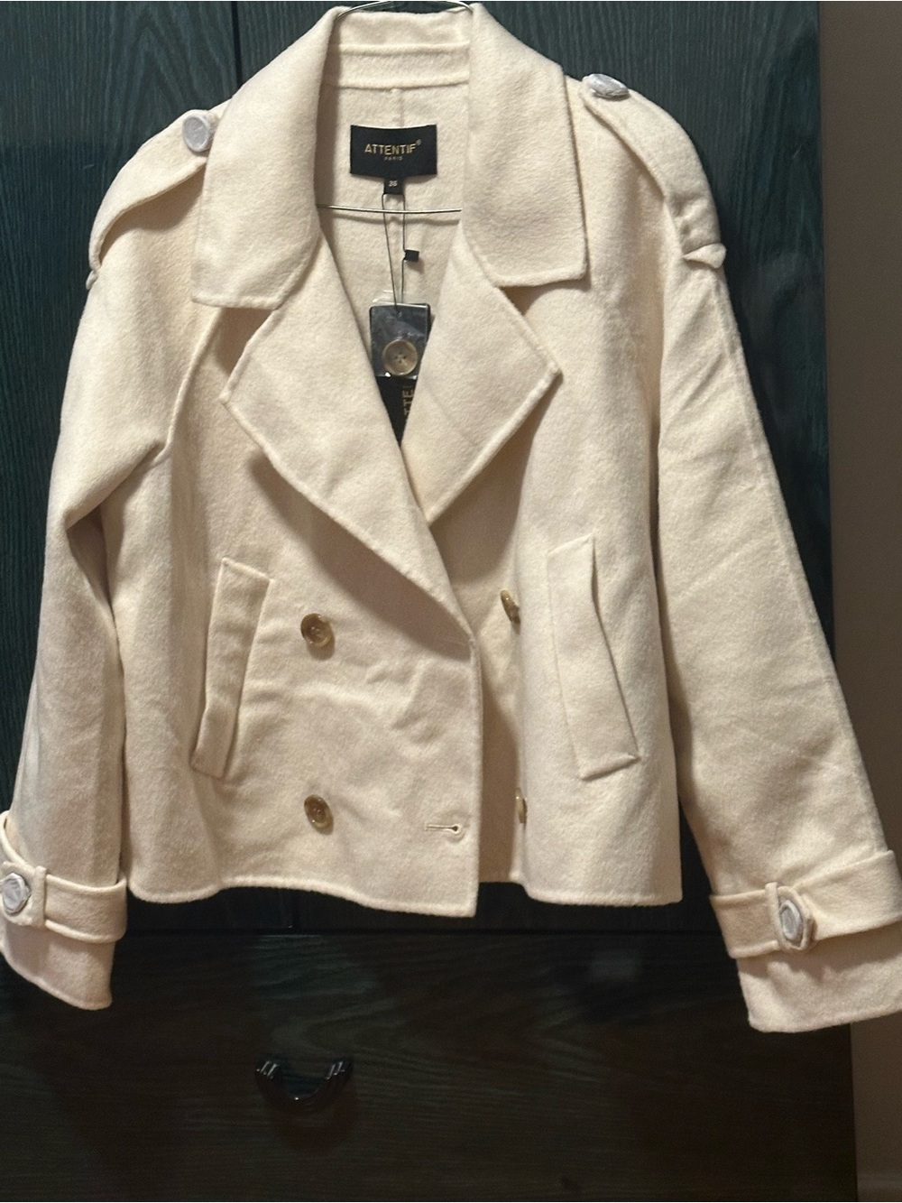Cream Double-Breasted Peacoat